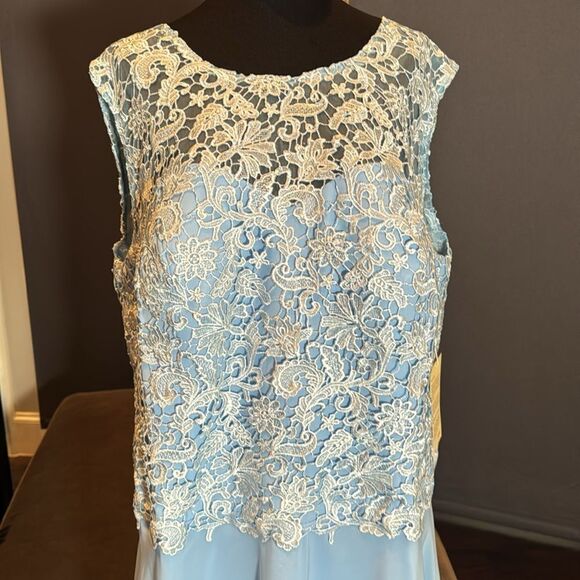 Women’s Pale Blue Chiffon & Lace Dress Matching Jacket Size XXL (20/22) - Picture 2 of 16